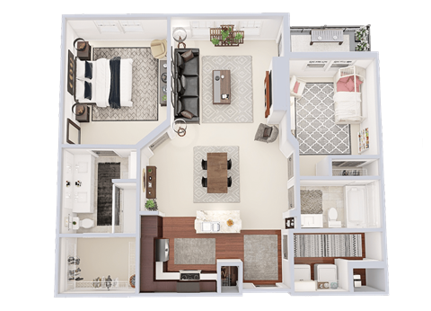 Floor plan for 2 beds, 2 baths, 1167 sqft
